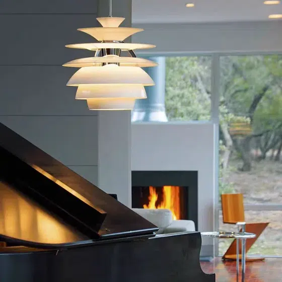D40cm White Metal Pendant Light in Aluminum Cover, detail view