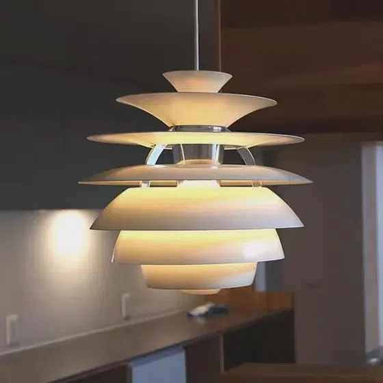 D40cm White Metal Pendant Light in Aluminum Cover, installed view