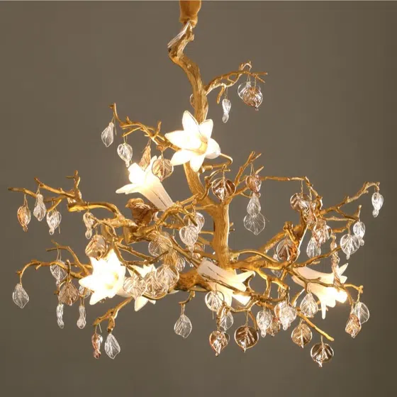 D50CM Glass Flower Tree Chandelier in Copper and Glass, installed view