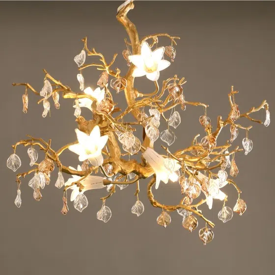 D50CM Glass Flower Tree Chandelier in Copper and Glass, scale view