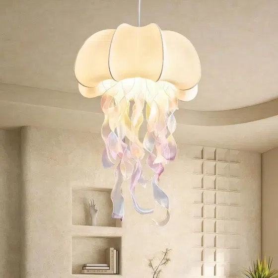 D50cm Jellyfish Silk Pendant Light in Iron and Silk, product photograph
