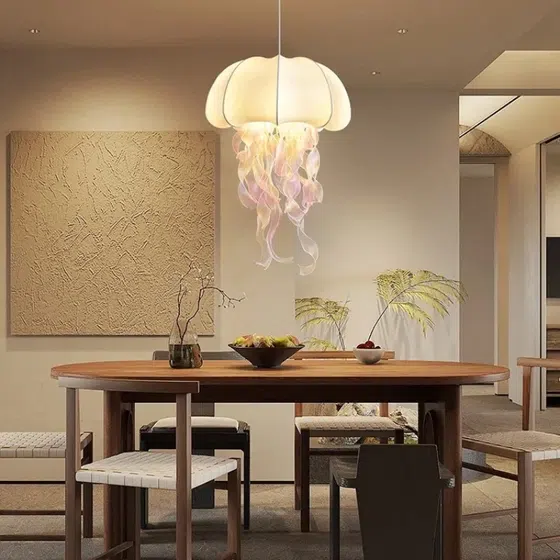 D50cm Jellyfish Silk Pendant Light in Iron and Silk, installed view