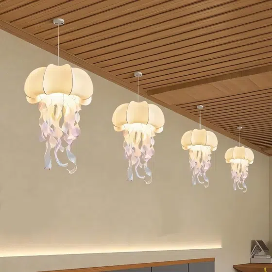 D50cm Jellyfish Silk Pendant Light in Iron and Silk, scale view