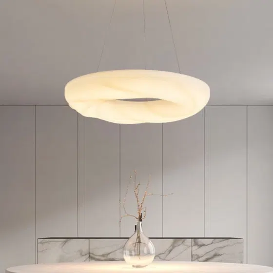 D50cm PE Iron Round Pendant Lamp in Iron and PE, installed view