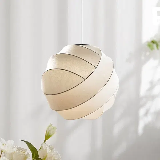 D50CM Silk Ball LED Pendant Light in Iron and Silk, detail view