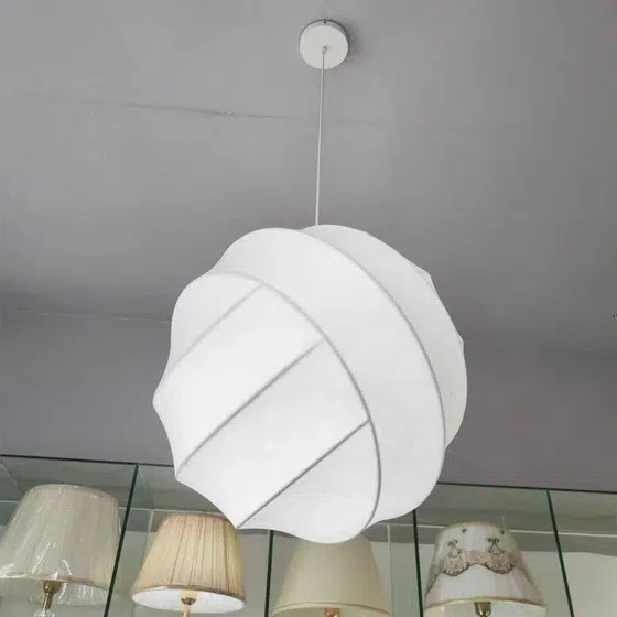 D50CM Silk Ball LED Pendant Light in Iron and Silk, installed view