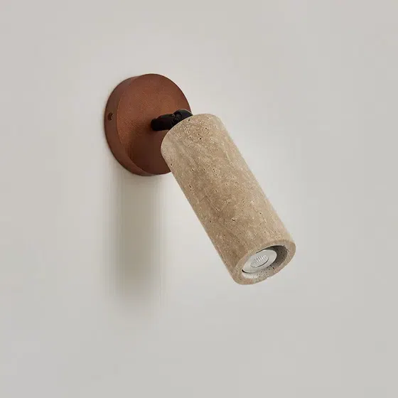 D6.5CM Stone Reading Wall Lamp in Wood and Yellow Travertine, detail view