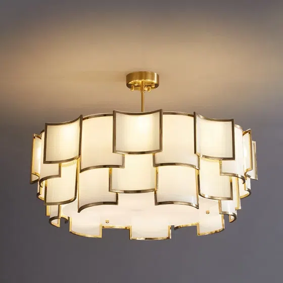 D60/80/100CM Gold Glass Pendant Lamp in Iron Paint and Glass, installed view