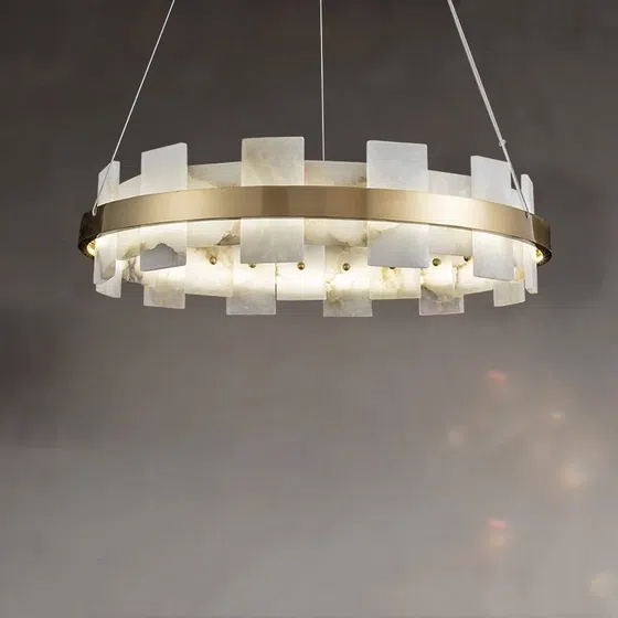 D60/80cm Marble Alabaster Round Pendant Light in Copper and Alabaster, product photograph