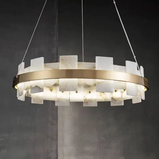 D60/80cm Marble Alabaster Round Pendant Light in Copper and Alabaster, scale view