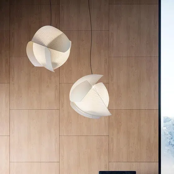 D60CM Fan-Shaped Silk Pendant Light in Iron and Silk, product photograph