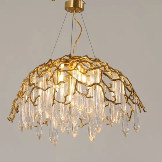 D60CM Glass Chandelier Copper Brass in Copper and Glass, detail view