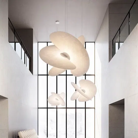 D60cm Leaves Silk Pendant Lamp in Iron and Silk, detail view