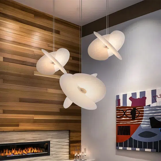 D60cm Leaves Silk Pendant Lamp in Iron and Silk, installed view