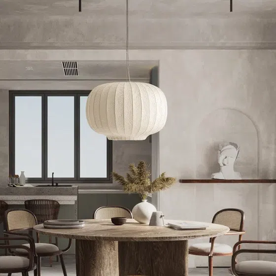 H43cm Duplex White Silk Pendant Light in Iron and Silk, scale view