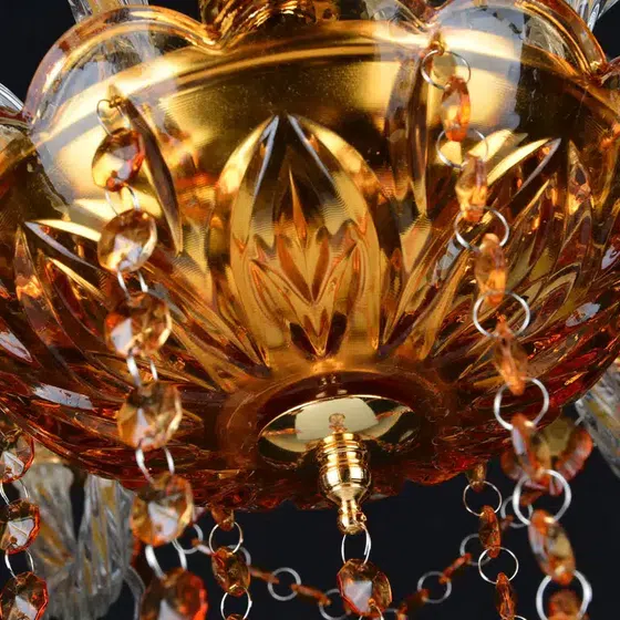 E14 Amber Crystal Candle Chandelier in Iron and Crystal and Glass and Fabric, scale view