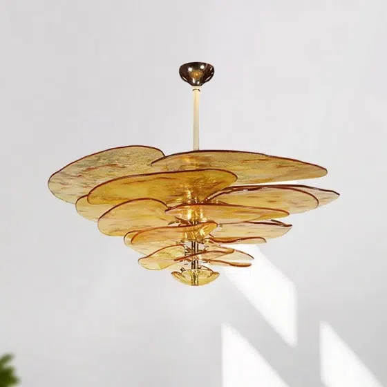 E14 Amber Pink Glass Pendant Light in Iron Plating and Glass, product photograph