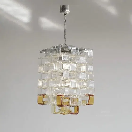 E14 Chrome Glass Cube Pendant Light in Iron Plating and Glass, scale view