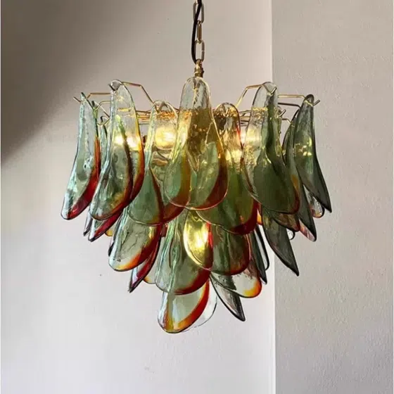 E14 Copper Green Glass Pendant Light in Iron Plating and Glass, product photograph