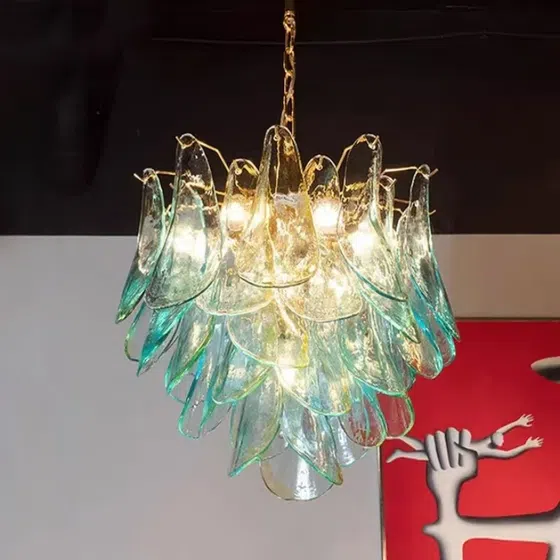 E14 Copper Green Glass Pendant Light in Iron Plating and Glass, installed view