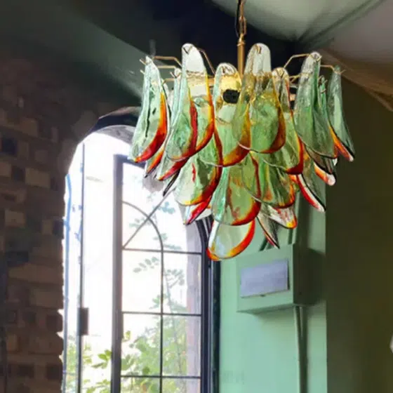 E14 Copper Green Glass Pendant Light in Iron Plating and Glass, scale view