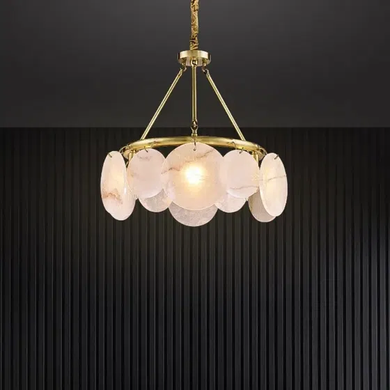 E14 Copper Round Marble Pendant Light in Copper and Marble, detail view