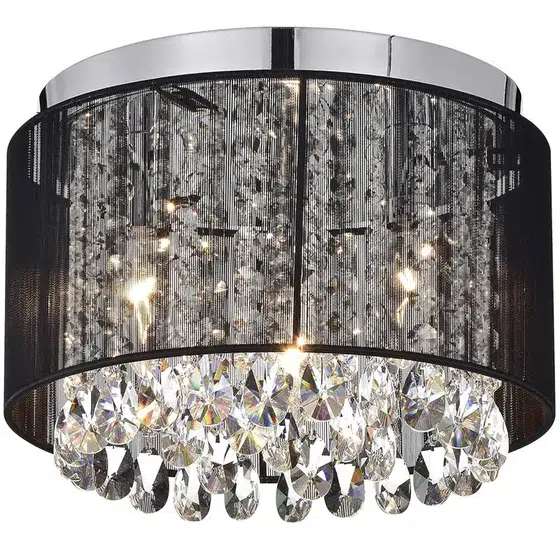 E14 Crystal Round Ceiling Lamp in Iron and Crystal and Cloth, product photograph