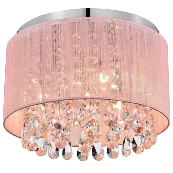 E14 Crystal Round Ceiling Lamp in Iron and Crystal and Cloth, detail view