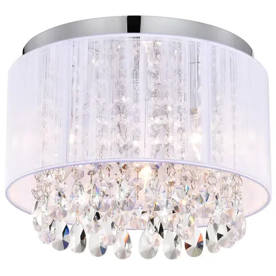 E14 Crystal Round Ceiling Lamp in Iron and Crystal and Cloth, installed view