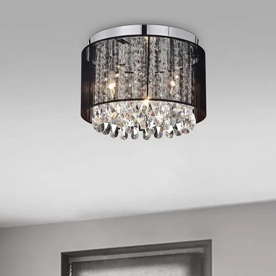 E14 Crystal Round Ceiling Lamp in Iron and Crystal and Cloth, scale view