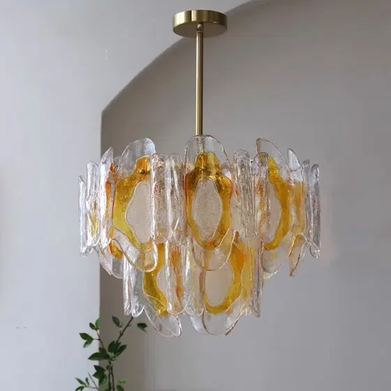 E14/E12 Amber Glass Pendant Lamp in Iron and Glass, detail view