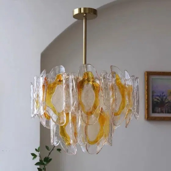 E14/E12 Amber Glass Pendant Lamp in Iron and Glass, scale view