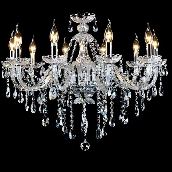 E14/E12 Clear Crystal Chandelier in Iron and Crystal and Glass and Fabric, product photograph