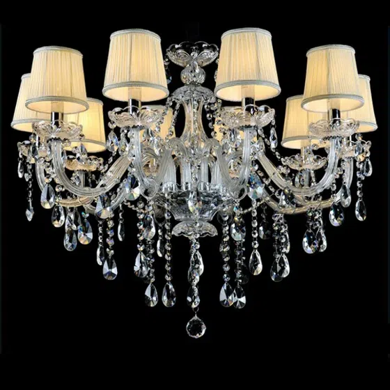 E14/E12 Clear Crystal Chandelier in Iron and Crystal and Glass and Fabric, detail view