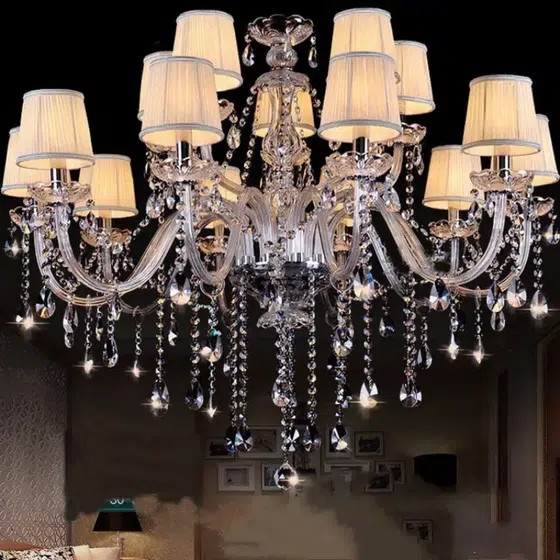 E14/E12 Clear Crystal Chandelier in Iron and Crystal and Glass and Fabric, installed view