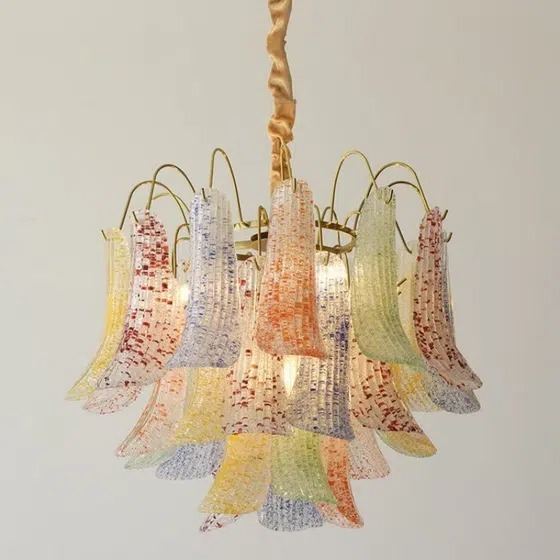 E14/E12 Iron Colorful Glass Pendant Lamp in Iron and Glass, product photograph