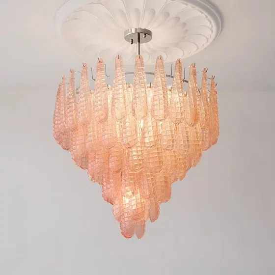 E14/E12 Transparent Pink Glass Pendant Lamp in Iron and Glass, product photograph