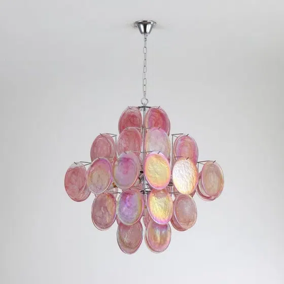 E14/E12 Pink Glass Pendant Light in Iron and Glass, detail view