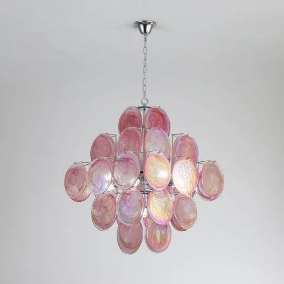 E14/E12 Pink Glass Pendant Light in Iron and Glass, installed view