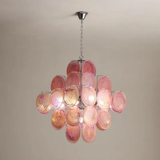 E14/E12 Pink Glass Pendant Light in Iron and Glass, scale view