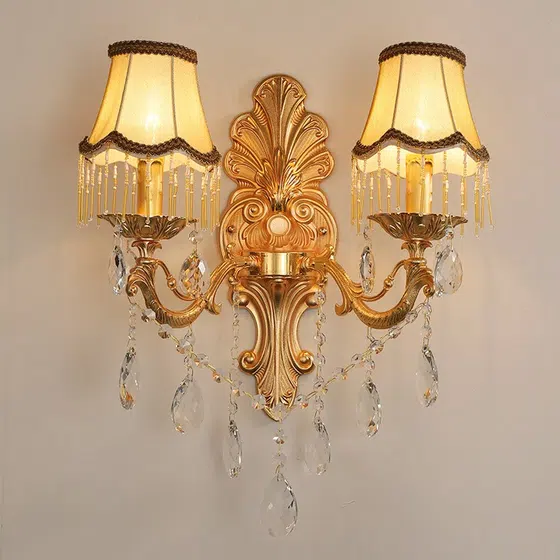 E14 Gold Crystal Candle Wall Light in Glass and Iron and Crystal, product photograph