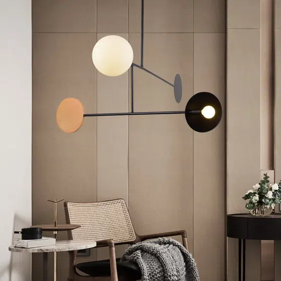 E14 Iron Glass Wood Pendant Light in Iron and Glass and Wood, detail view