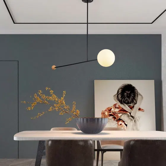 E14 Iron Glass Wood Pendant Light in Iron and Glass and Wood, installed view