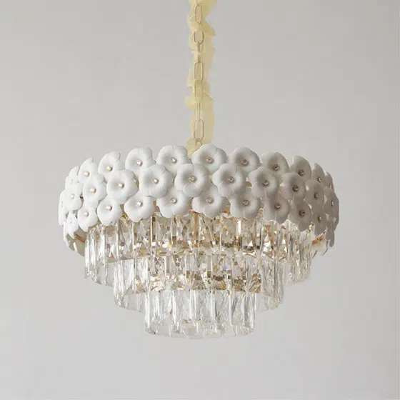 E14 Iron Ceramic Crystal Pendant Lamp in Iron Plating and Ceramic and Crystal, scale view