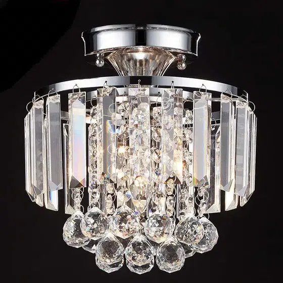 E14 Round Iron Crystal Ceiling Light in Iron and Crystal, product photograph