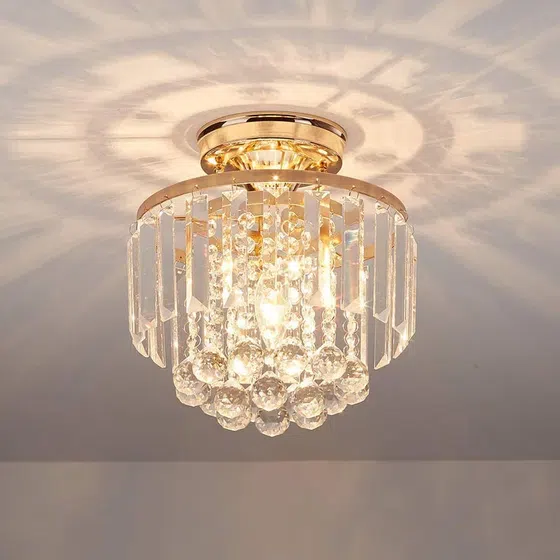 E14 Round Iron Crystal Ceiling Light in Iron and Crystal, detail view