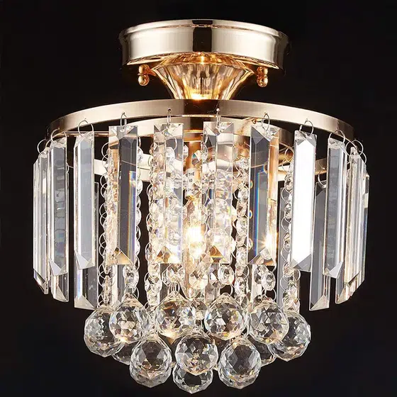 E14 Round Iron Crystal Ceiling Light in Iron and Crystal, scale view