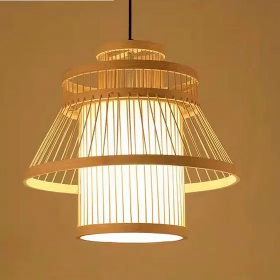 E26/E27 Farmhouse Wood Pendant Lamp in Metal and Wood, product photograph