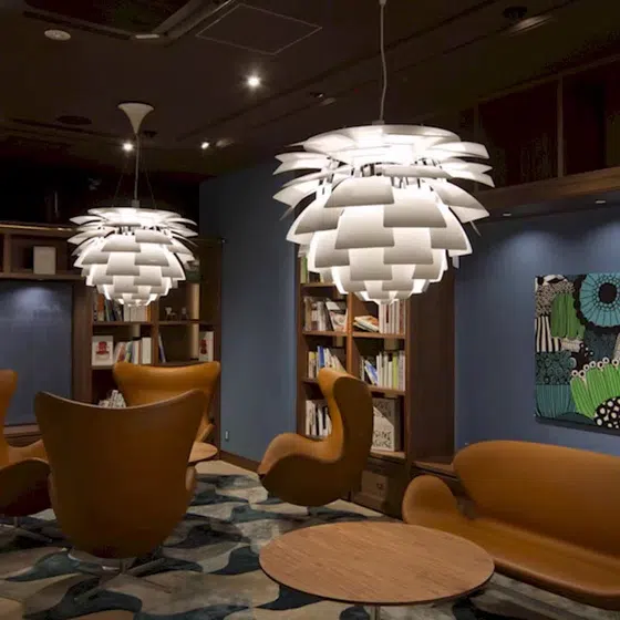E27 Colorful Pine LED Pendant Light in Aluminum, installed view