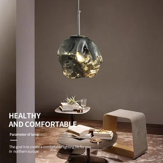 E27/E26 Aluminum Glass Pendant Lamp in Aluminum and Glass, installed view